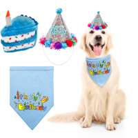 lovely Pet birthday accessory  suit cotton material pet bandana suit with hat and cake