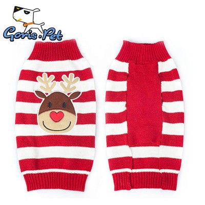 GorisPet Red White Stripe Christmas Clothes Reindeer Pet Sweater with Dogs